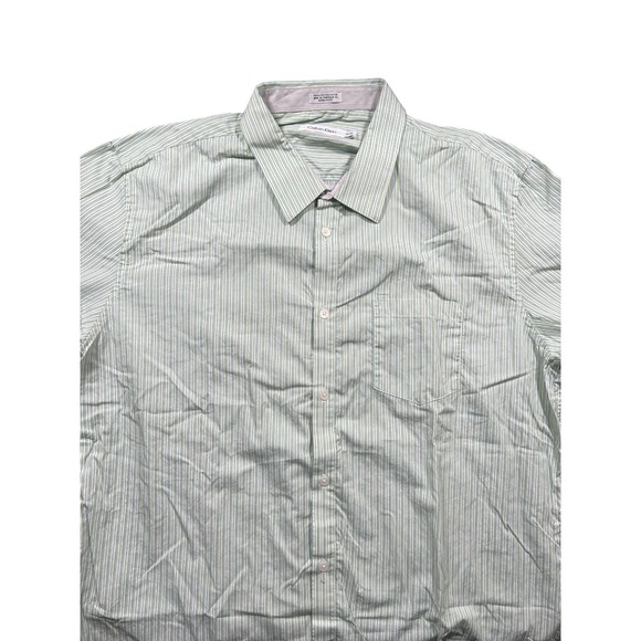 Calvin Klein Button-Down Shirt Long Sleeve Green and Blue Pinstripes - Size XL - Picture 1 of 4